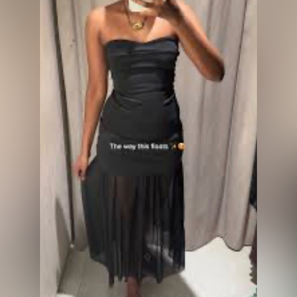 Zara strapless fitted bodice sheer skirt dress small NWT